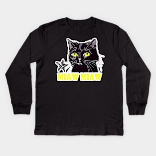 Cat Miaw: Playful and Cute Cat Design Kids Long Sleeve T-Shirt